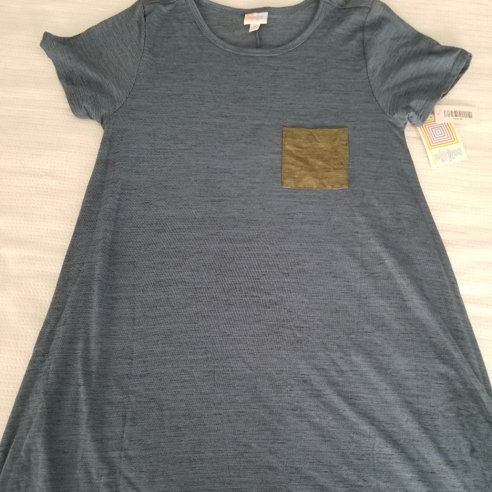 Lularoe Carly Blue with Olive Green Pocket M